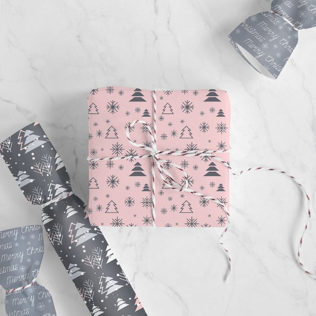 Pink Grey Modern Geometric Pattern Christmas Wrapping Paper Sheet (Creator Uploaded)