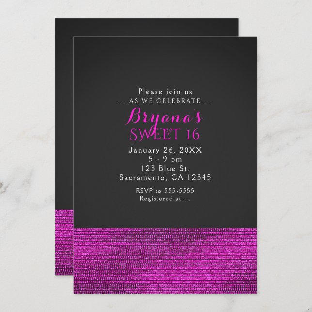 Pink & Grey Modern Glam Sequins Party Invitations (Front/Back)