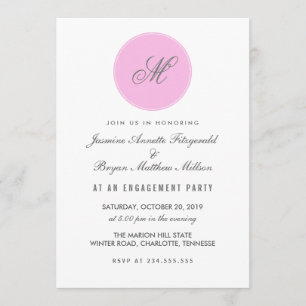 Pink Grey Monogram Polka Dots Engagement Party Invitation