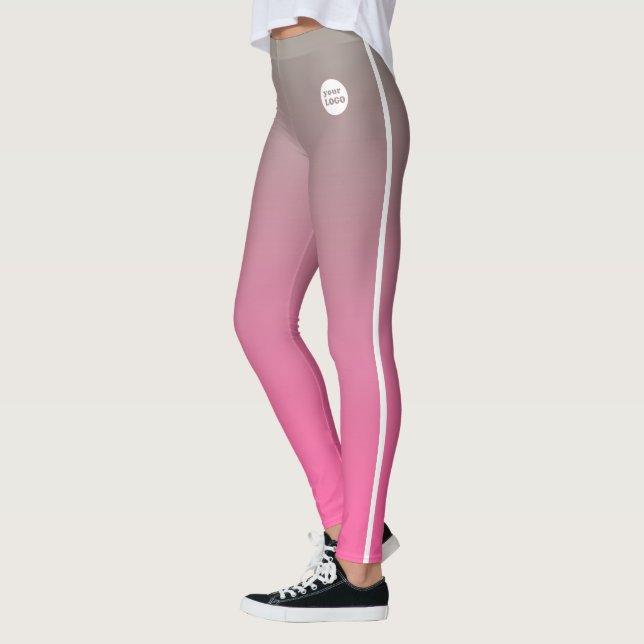 Pink Grey Ombre Gradient Custom Business Logo  Leggings (Left)