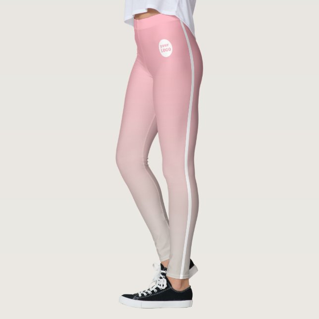 Pink Grey Ombre Gradient Custom Business Logo  Leggings (Left)