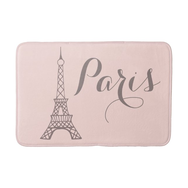 Pink Grey Paris Eiffel Tower Bath Mat (Front)