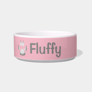 Pink Grey Paw Print Personalised Dog Bowl