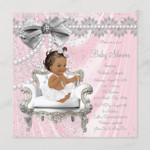 Pink Grey Pearl Chair Ethnic Girl Baby Shower Invitation