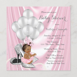 Pink Grey Pearl High Heel Ethnic Baby Shower Invitation