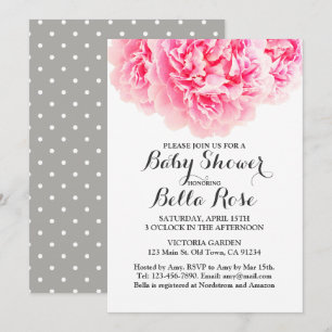 Pink Grey Peony Baby Shower Invites