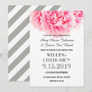 Pink Grey Peony Wedding invitations