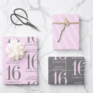 Pink Grey Personalised Custom Age Wrapping Paper Sheet