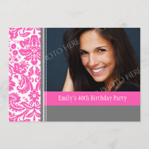 Pink Grey Photo 40th Birthday Party Invitation
