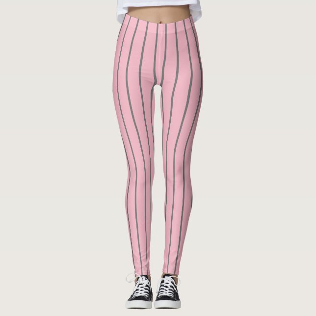 Pink Grey Pinstripes 4Allie Leggings (Front)