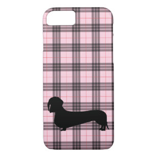 Pink Grey Plaid Dachshund Pattern Preppy Case-Mate iPhone Case
