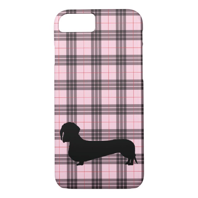Pink Grey Plaid Dachshund Pattern Preppy Case-Mate iPhone Case (Back)