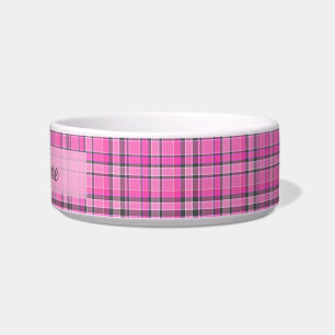 Pink Grey Plaid Tartan Bowl