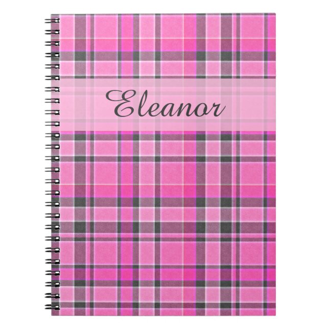 Pink Grey Plaid Tartan Notebook (Front)
