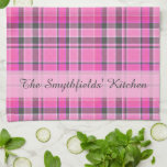 Pink Grey Plaid Tartan Personalised Tea Towel<br><div class="desc">This pink and grey plaid kitchen towel design has a repeating checked / tartan pattern that's lightly textured / distressed. It's a girly,  stylish plaid pattern. Use the template to easily add your name or other text.</div>