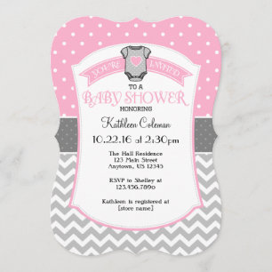 Pink Grey Polka Dot Chevron Baby Shower Invite
