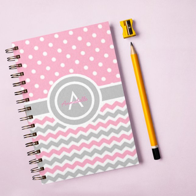 Pink Grey Polka Dot Chevron Notebook (Creator Uploaded)