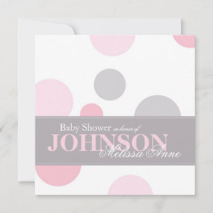 Pink Grey Polka Dots Baby Shower Invitation Card