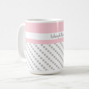 Pink & Grey, Polka Dots, Personalised Coffee Mug