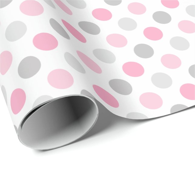 Pink Grey Polka Dots Wrapping Paper (Roll Corner)