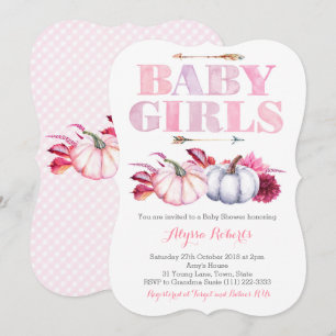 Pink Grey Pumpkins Twin Girls Baby Shower Invitation