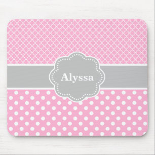 Pink Grey Quatrefoil Chevron Personalised Mousepad