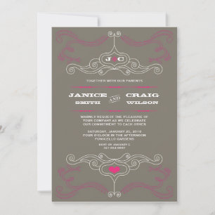 Pink & Grey Rock 'n' Roll Music Themed Wedding Invitation