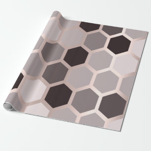 Pink Grey Rose Gold Geometry Honeycomb Hexagon Wrapping Paper