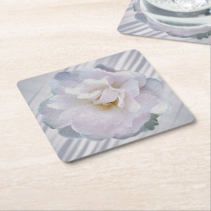 Pink grey rose square paper coaster