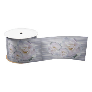 Pink grey roses satin ribbon