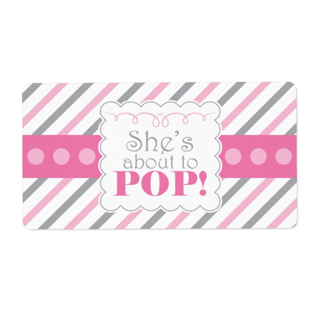 Pink & Grey She's About to POP Water Bottle Labels (Front)