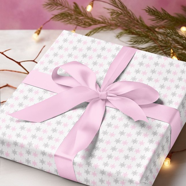 Pink Grey Snowflakes Wrapping Paper (Creator Uploaded)