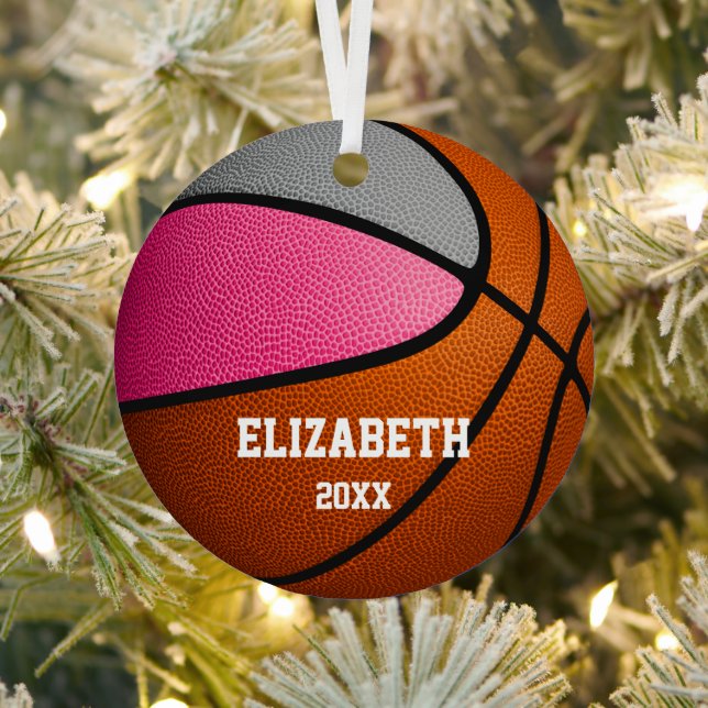 pink grey sports girls commemorative basketball metal tree decoration (Insitu)