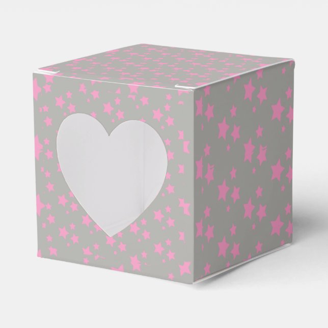 Pink Grey Stars Modern design Favour Box (Front Side)