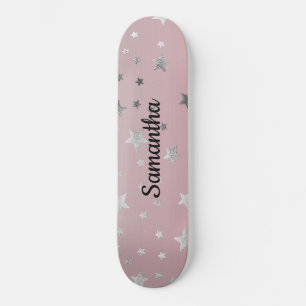 Pink Grey Stars Ombre Stylish Chic Modern Trendy Skateboard