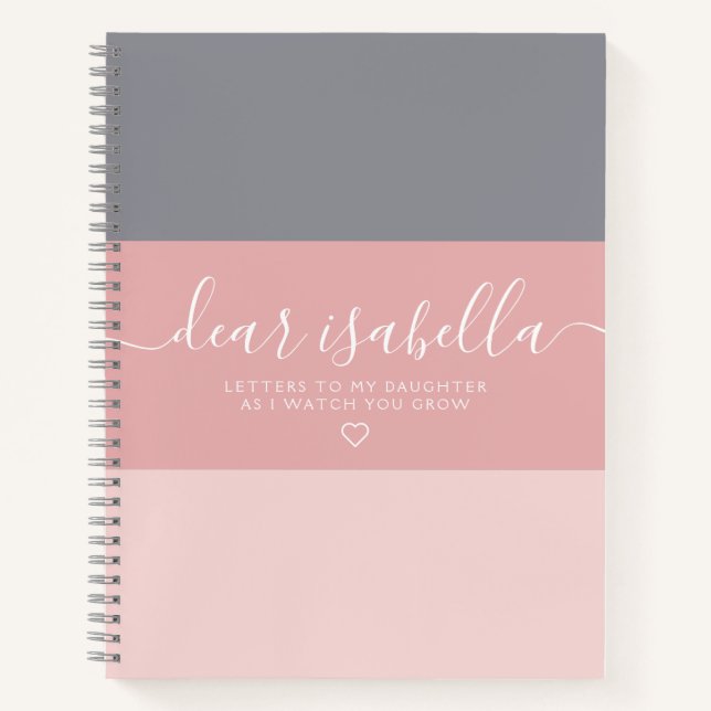 Pink Grey Stripe Hand Lettering Name Notebook (Front)