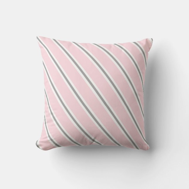 Pink Grey Striped Baby Nursery Decor Lumbar Cushion (Front)
