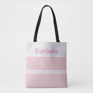 Pink & Grey Striped Custom Name Tote Bag