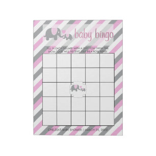 Pink & Grey Stripes Baby Elephant   Bingo Notepad