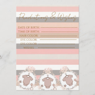 Pink Grey Stripes Baby Predictions & Wishes Game