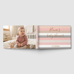 Pink Grey Stripes Baby Shower Guest Book