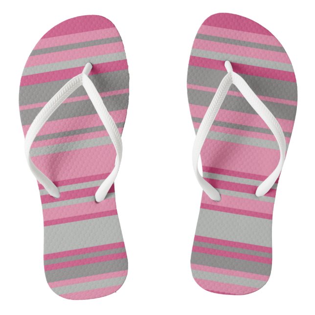 Pink Grey Stripes Flip Flops (Footbed)