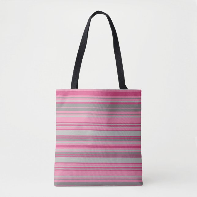 Pink Grey Stripes Tote Bag (Front)