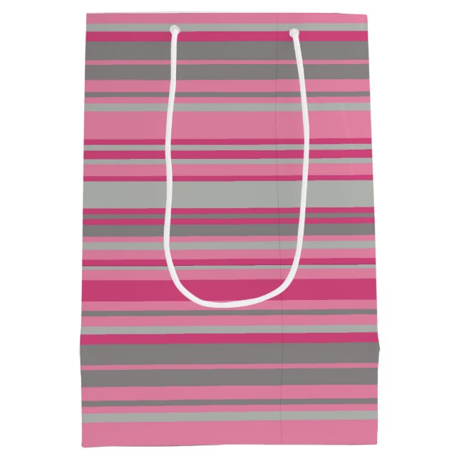 Pink Grey Strips Medium Gift Bag (Back)