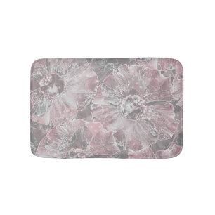 Pink grey stylish large flowers bath mat