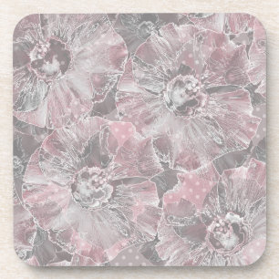 Pink grey stylish large flowers coaster