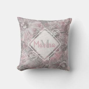 Pink grey stylish large flowers cushion