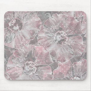 Pink grey stylish large flowers mouse mat