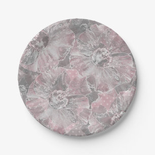 Pink ,grey ,stylish ,large ,flowers, pink flowers, paper plate