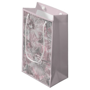 Pink grey stylish large flowers small gift bag